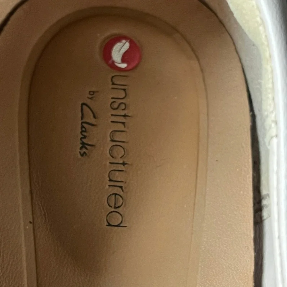 Clarks Unstructured Un Blush Cove Nude Leather Block Heel Pumps 10W Minimalist